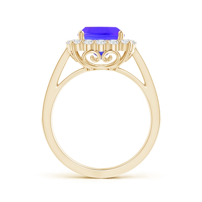 8mm AAA Cushion Tanzanite Cocktail Ring with Diamond Halo in Yellow Gold side-1