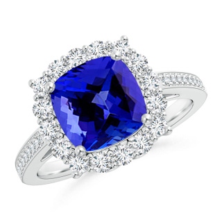 8mm AAAA Cushion Tanzanite Cocktail Ring with Diamond Halo in P950 Platinum