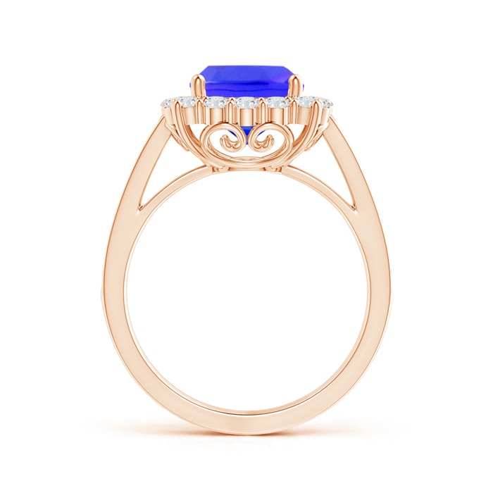 8mm AAAA Cushion Tanzanite Cocktail Ring with Diamond Halo in Rose Gold side-1