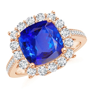 9mm AAA Cushion Tanzanite Cocktail Ring with Diamond Halo in Rose Gold