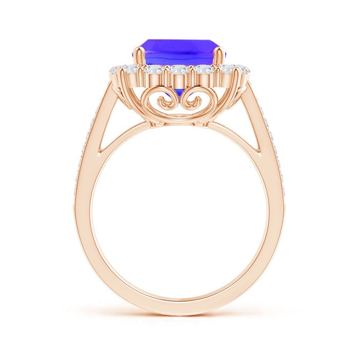 9mm AAA Cushion Tanzanite Cocktail Ring with Diamond Halo in Rose Gold side-1