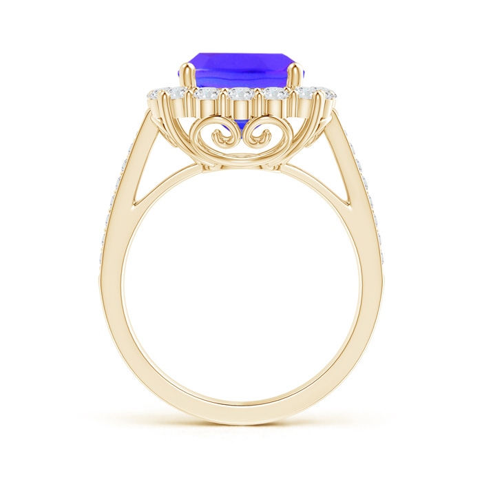 9mm AAA Cushion Tanzanite Cocktail Ring with Diamond Halo in Yellow Gold side-1