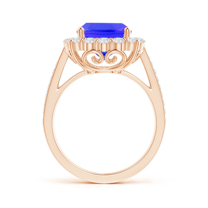 9mm AAAA Cushion Tanzanite Cocktail Ring with Diamond Halo in Rose Gold Side-1