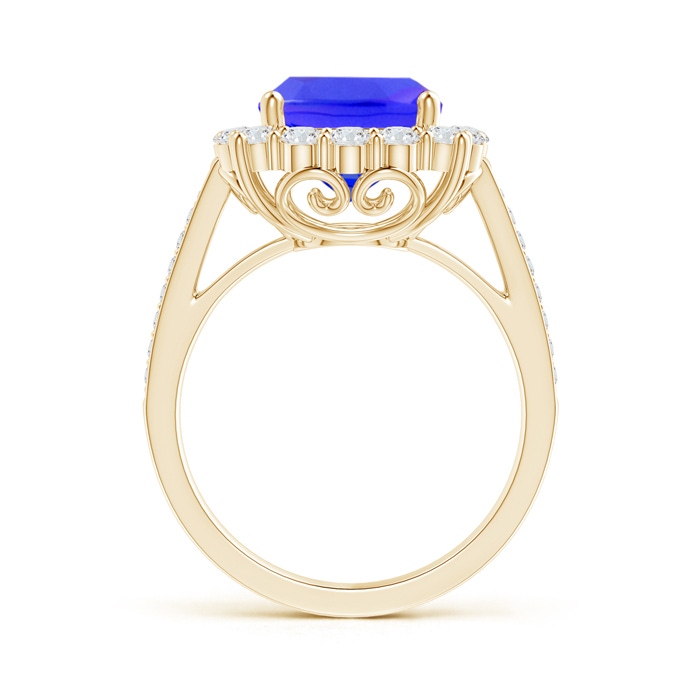 9mm AAAA Cushion Tanzanite Cocktail Ring with Diamond Halo in Yellow Gold side-1