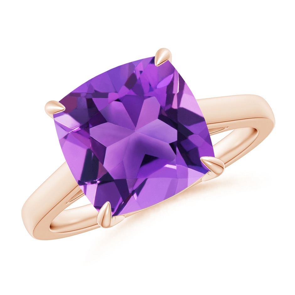 10mm AAA Classic Solitaire Cushion Amethyst Cocktail Ring in Rose Gold 