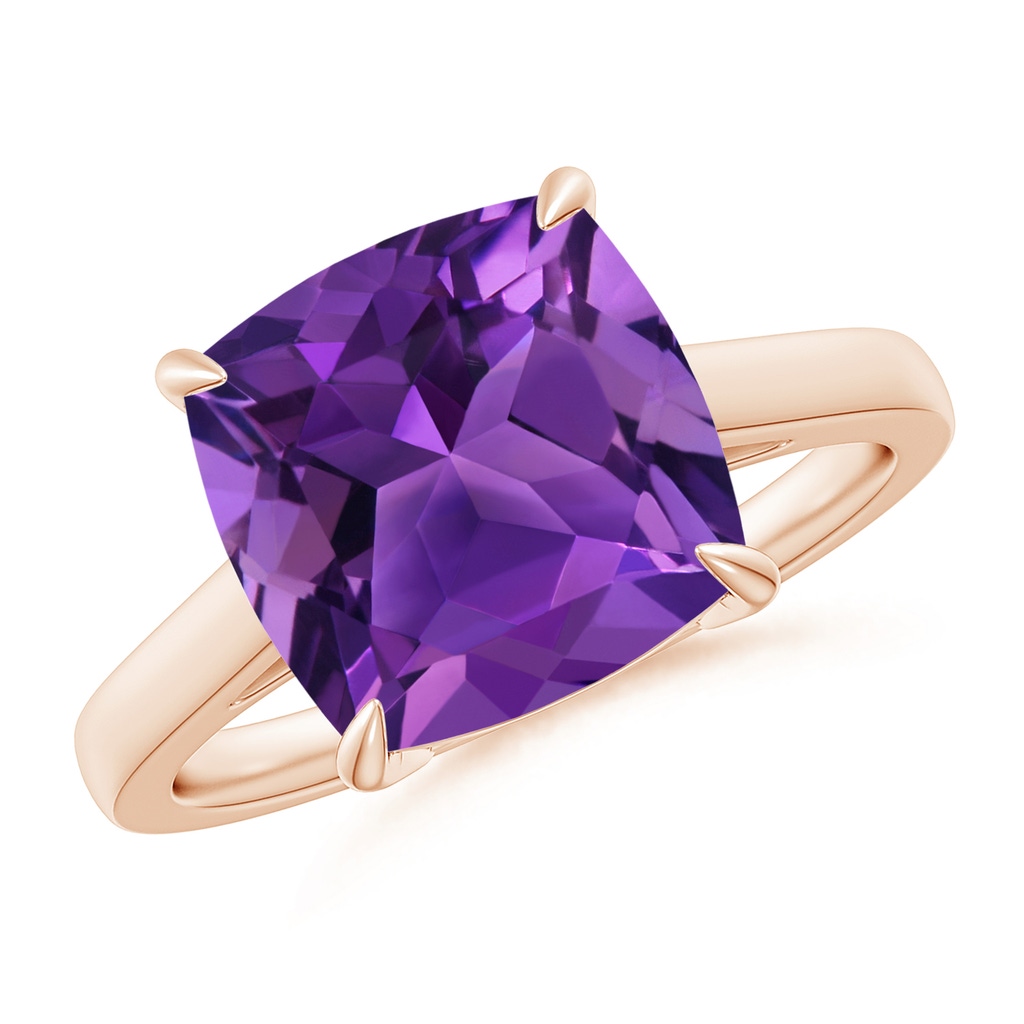 10mm AAAA Classic Solitaire Cushion Amethyst Cocktail Ring in Rose Gold