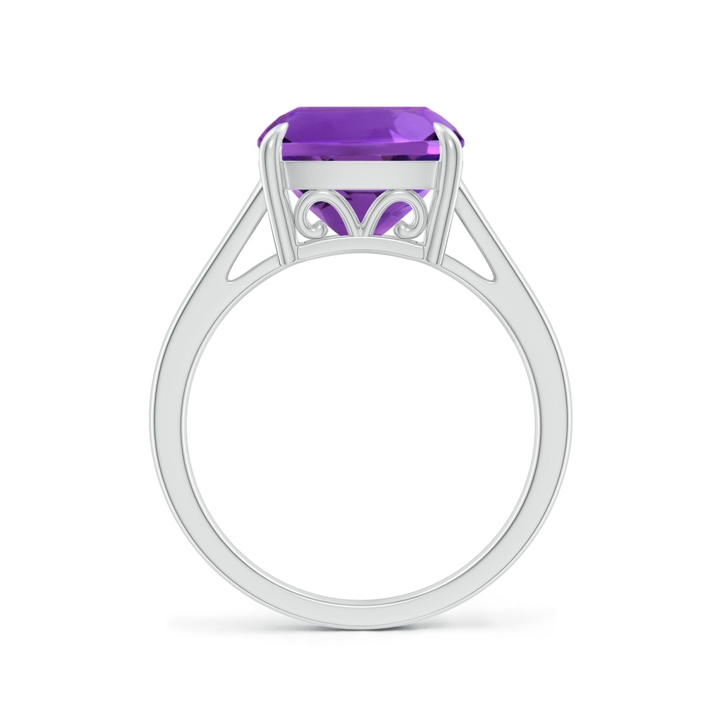 10mm AAAA Classic Solitaire Cushion Amethyst Cocktail Ring in White Gold Side-1