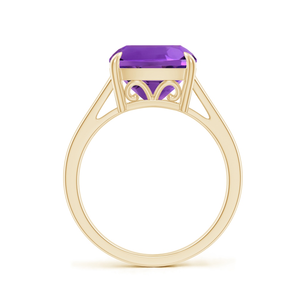 10mm AAAA Classic Solitaire Cushion Amethyst Cocktail Ring in Yellow Gold - side_1