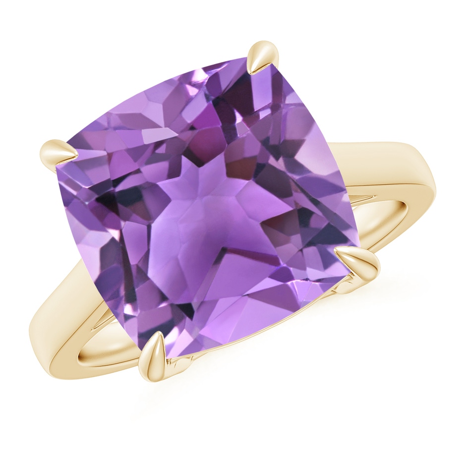 12mm AA Classic Solitaire Cushion Amethyst Cocktail Ring in Yellow Gold 