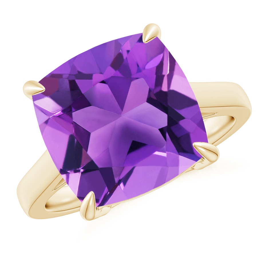 12mm AAA Classic Solitaire Cushion Amethyst Cocktail Ring in Yellow Gold 