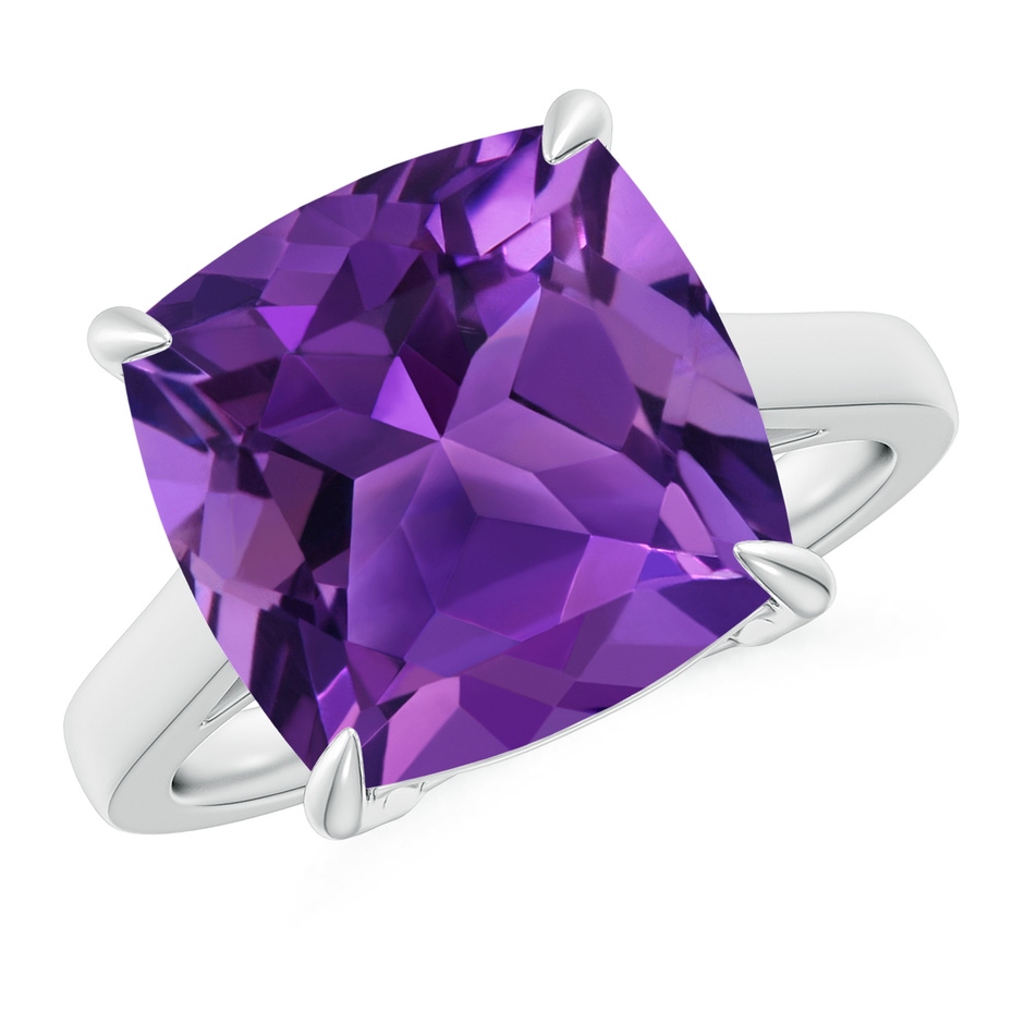 12mm AAAA Classic Solitaire Cushion Amethyst Cocktail Ring in White Gold 