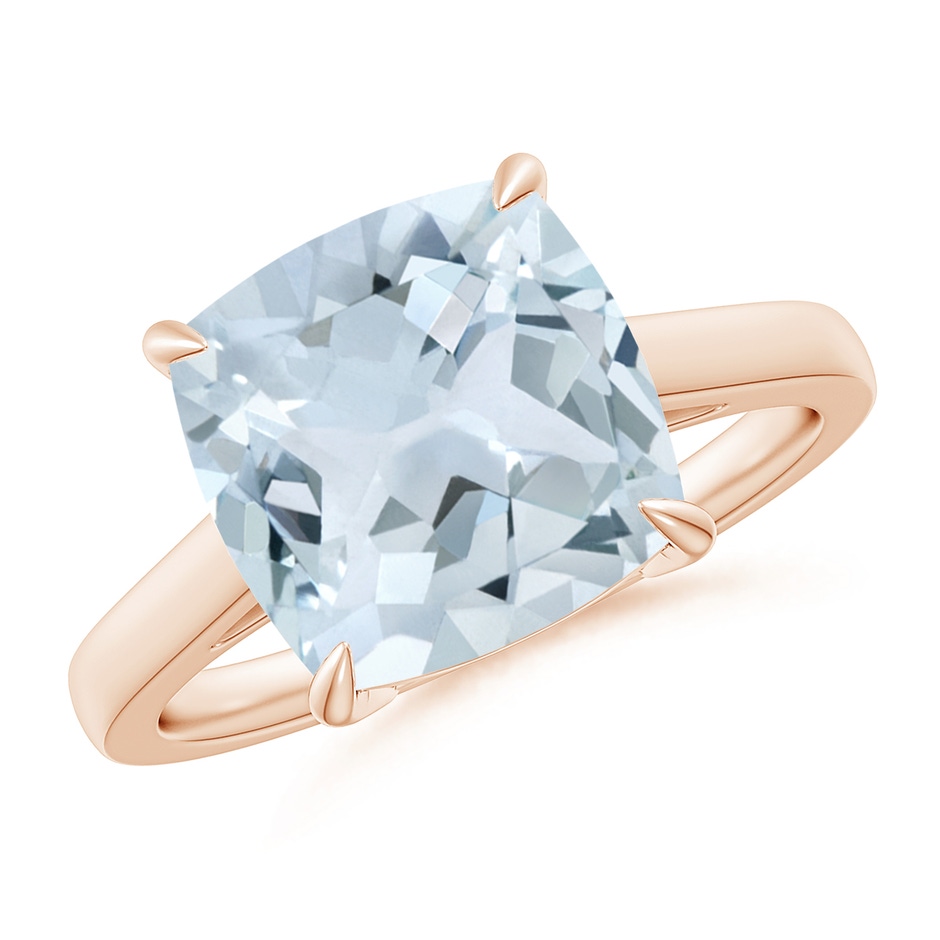 10mm A Classic Solitaire Cushion Aquamarine Cocktail Ring in Rose Gold 
