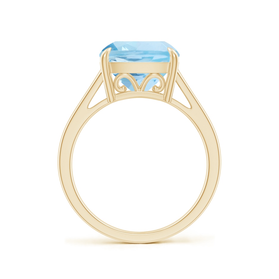 10mm AAA Classic Solitaire Cushion Aquamarine Cocktail Ring in Yellow Gold side-1
