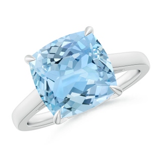 10mm AAAA Classic Solitaire Cushion Aquamarine Cocktail Ring in P950 Platinum