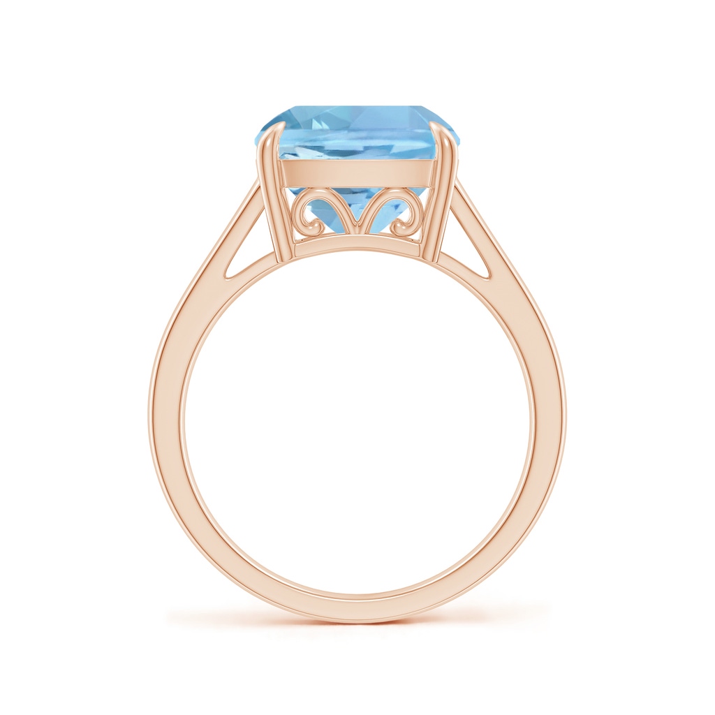 10mm AAAA Classic Solitaire Cushion Aquamarine Cocktail Ring in Rose Gold - side_1