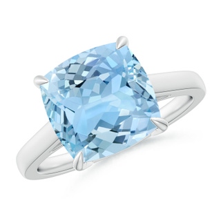 10mm AAAA Classic Solitaire Cushion Aquamarine Cocktail Ring in White Gold