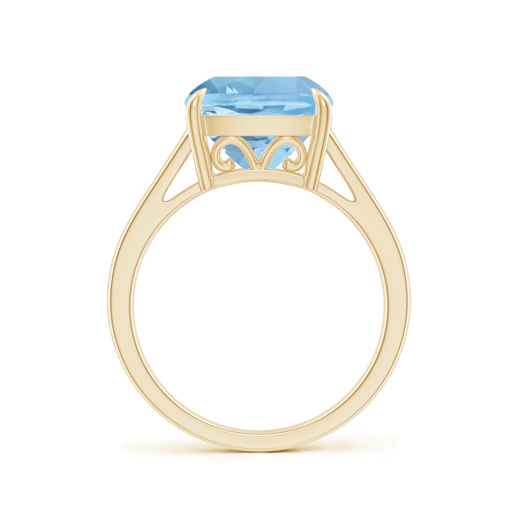 10mm AAAA Classic Solitaire Cushion Aquamarine Cocktail Ring in Yellow Gold - side_1