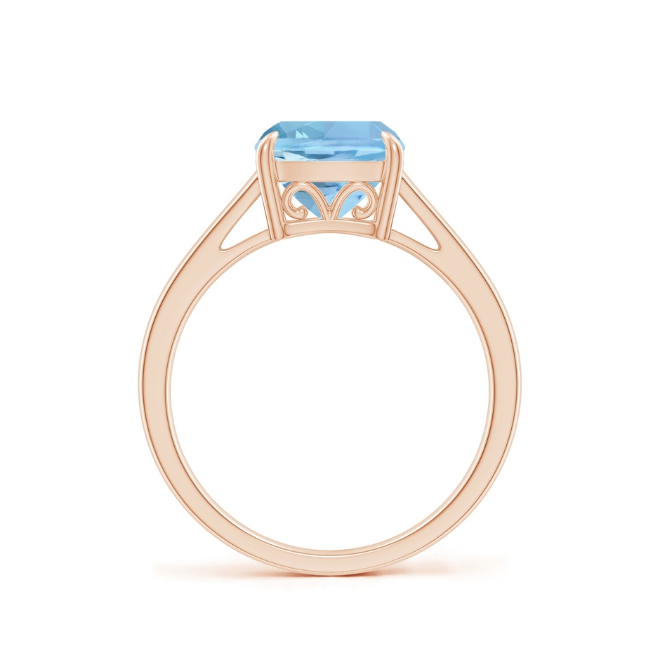 8mm AAAA Classic Solitaire Cushion Aquamarine Cocktail Ring in Rose Gold side-1