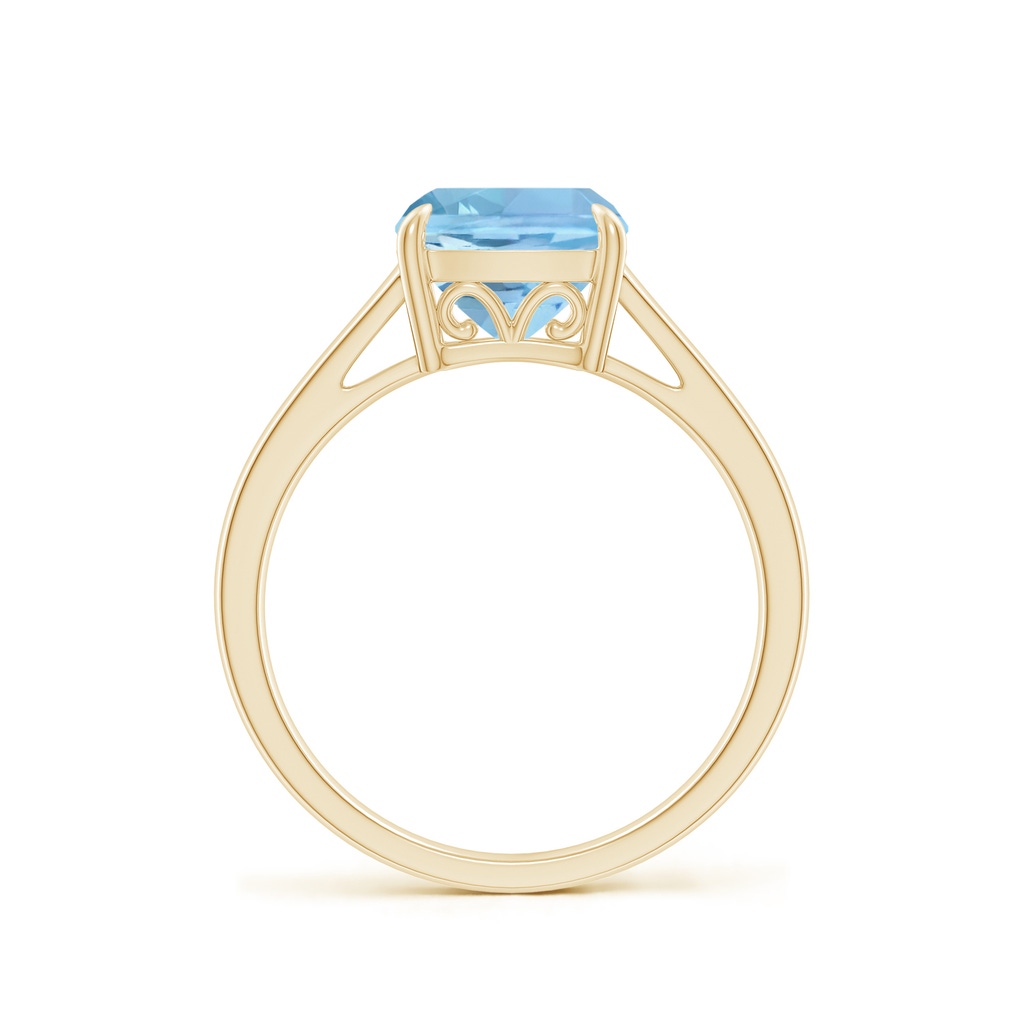 8mm AAAA Classic Solitaire Cushion Aquamarine Cocktail Ring in Yellow Gold Side-1