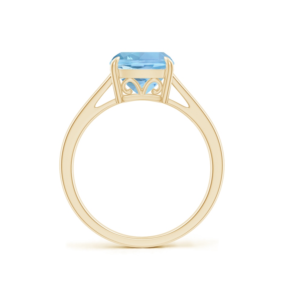 8mm AAAA Classic Solitaire Cushion Aquamarine Cocktail Ring in Yellow Gold side-1