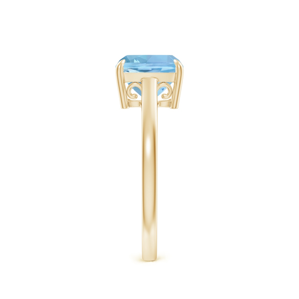 8mm AAAA Classic Solitaire Cushion Aquamarine Cocktail Ring in Yellow Gold Side-2