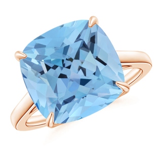 12mm AAAA Classic Cushion Aquamarine Cocktail Ring in 18K Rose Gold