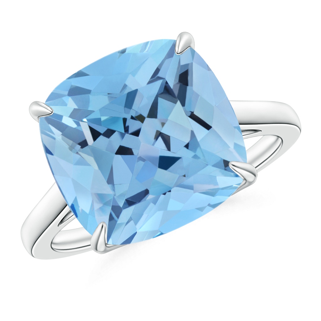 12mm AAAA Classic Cushion Aquamarine Cocktail Ring in White Gold
