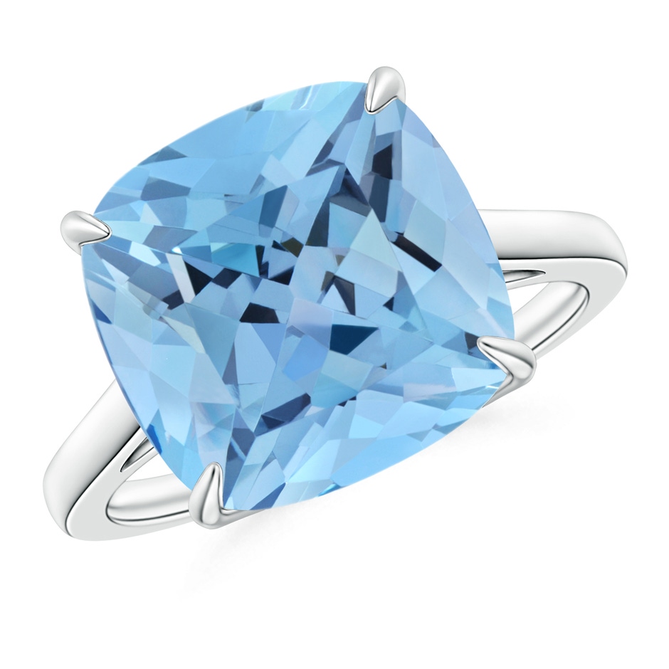 12mm AAAA Classic Cushion Aquamarine Cocktail Ring in White Gold 