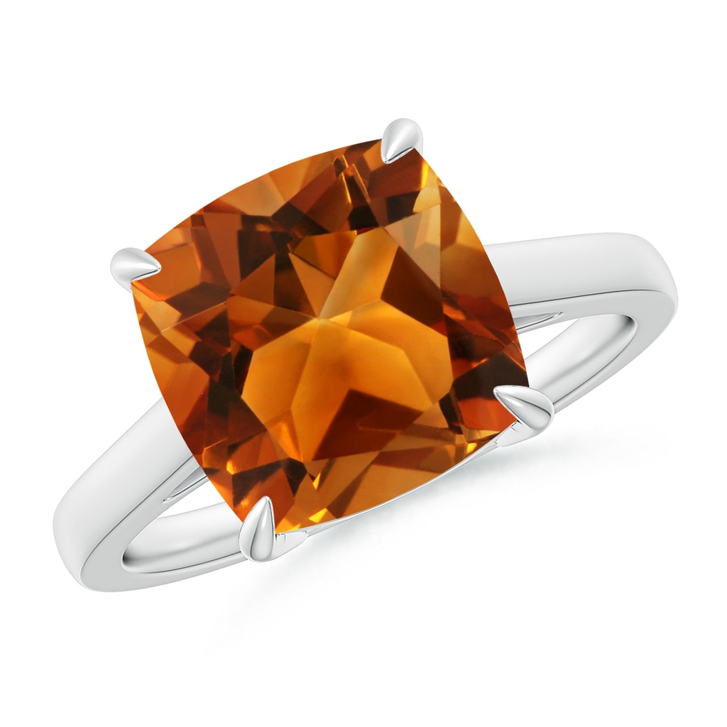 10mm AAAA Classic Solitaire Cushion Citrine Cocktail Ring in P950 Platinum