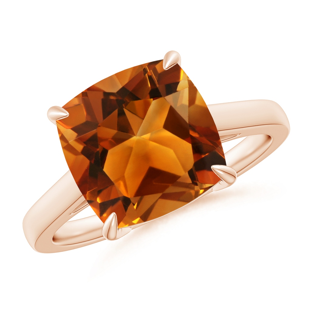 10mm AAAA Classic Solitaire Cushion Citrine Cocktail Ring in Rose Gold