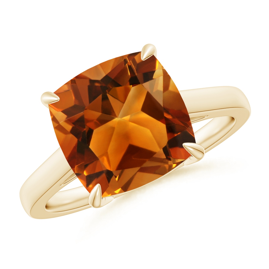 10mm AAAA Classic Solitaire Cushion Citrine Cocktail Ring in Yellow Gold