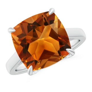 12mm AAAA Classic Solitaire Cushion Citrine Cocktail Ring in P950 Platinum