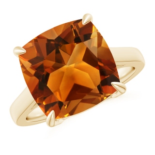 12mm AAAA Classic Solitaire Cushion Citrine Cocktail Ring in Yellow Gold