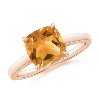 8mm A Classic Solitaire Cushion Citrine Cocktail Ring in 10K Rose Gold