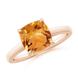 8mm AA Classic Solitaire Cushion Citrine Cocktail Ring in 10K Rose Gold