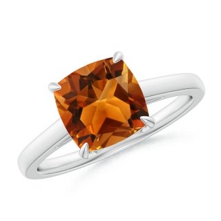 8mm AAAA Classic Solitaire Cushion Citrine Cocktail Ring in P950 Platinum