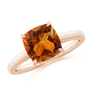 8mm AAAA Classic Solitaire Cushion Citrine Cocktail Ring in Rose Gold