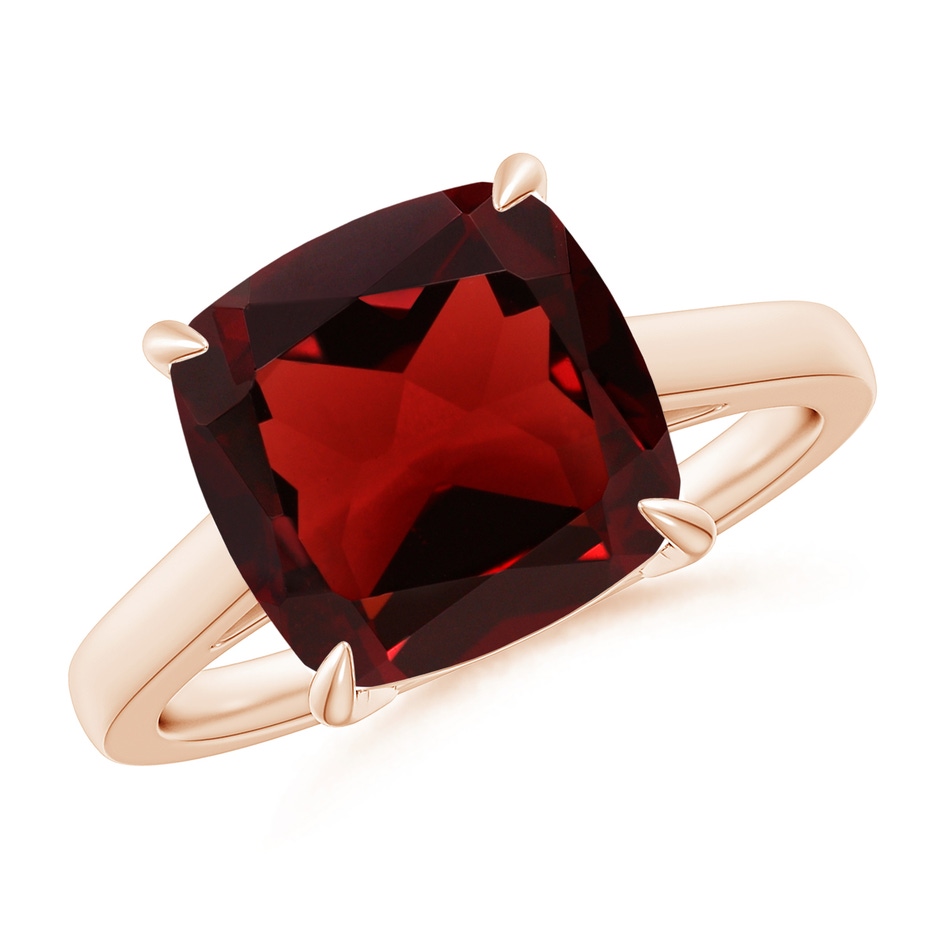 10mm AAA Classic Solitaire Cushion Garnet Cocktail Ring in Rose Gold 