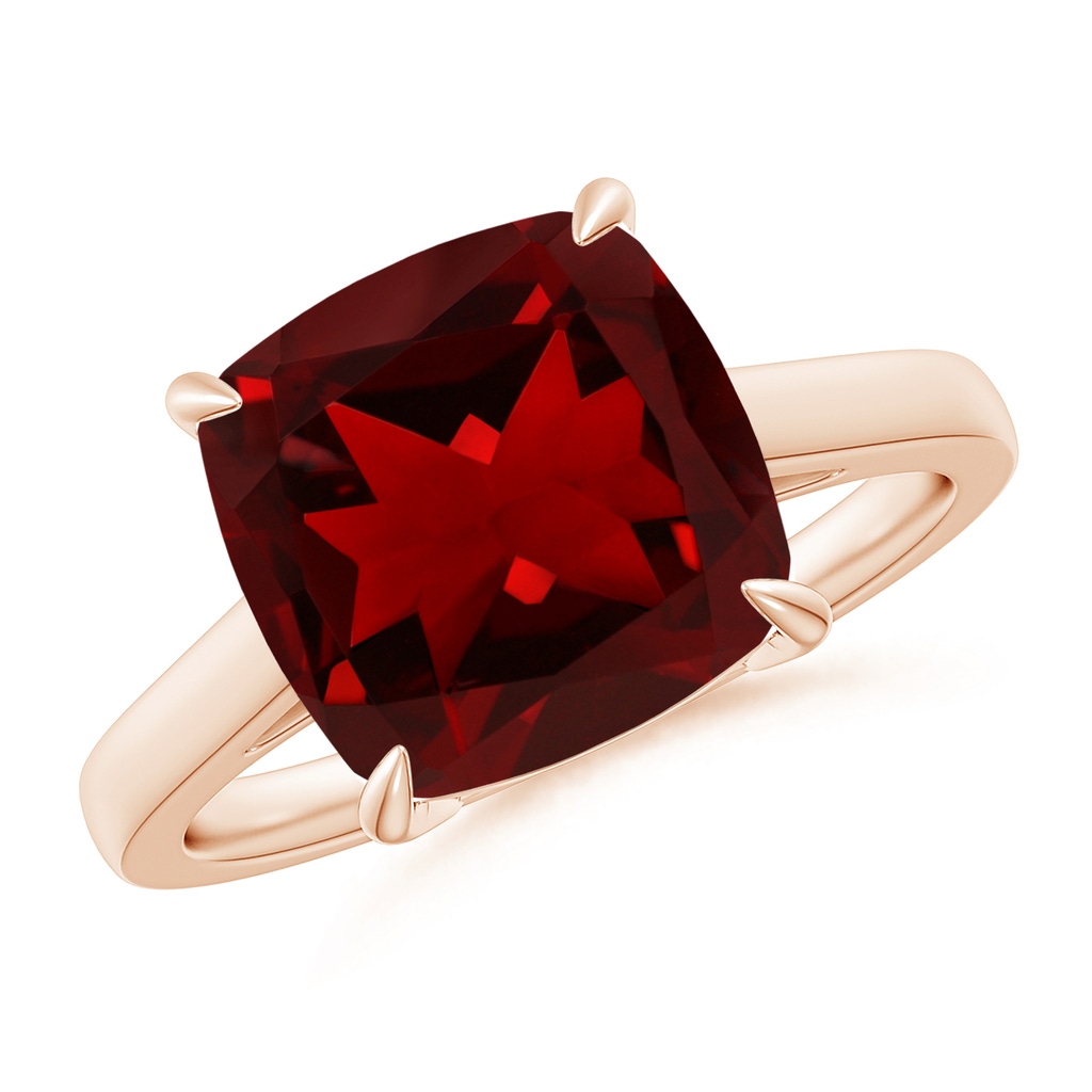 10mm AAAA Classic Solitaire Cushion Garnet Cocktail Ring in Rose Gold