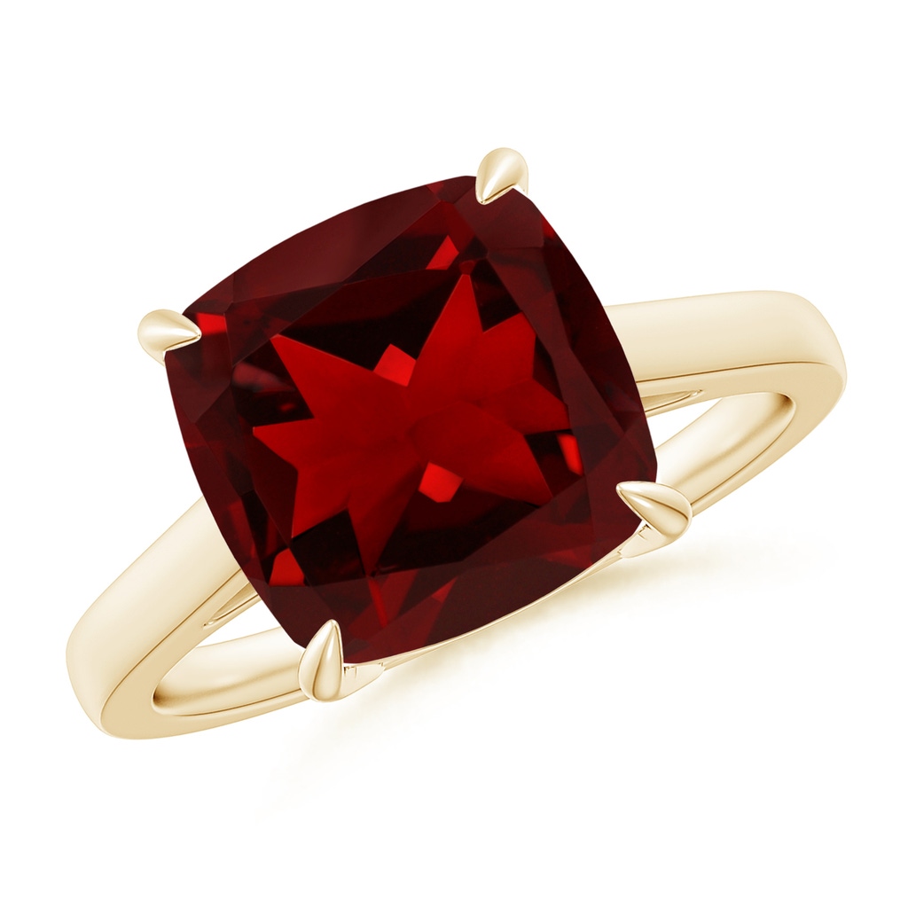 10mm AAAA Classic Solitaire Cushion Garnet Cocktail Ring in Yellow Gold