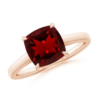 8mm AAAA Classic Solitaire Cushion Garnet Cocktail Ring in 10K Rose Gold