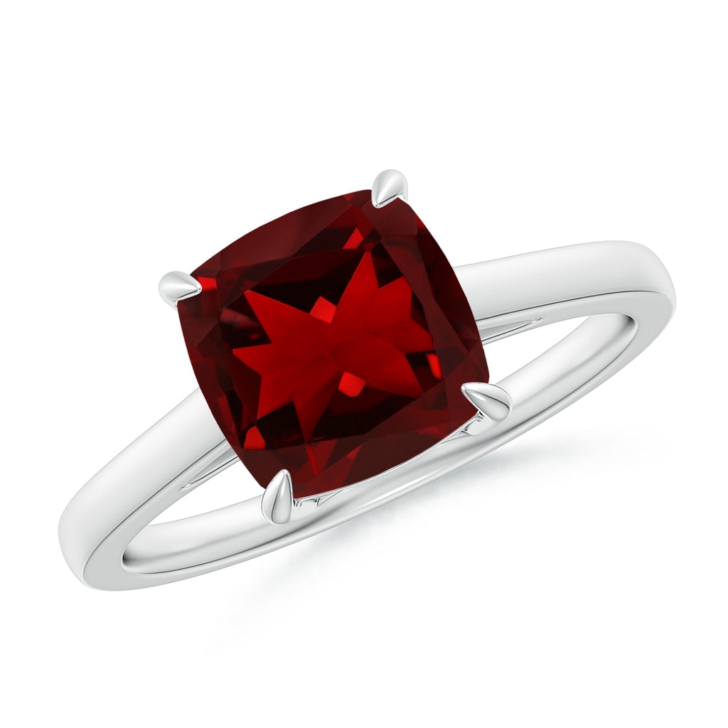 8mm AAAA Classic Solitaire Cushion Garnet Cocktail Ring in 10K White Gold