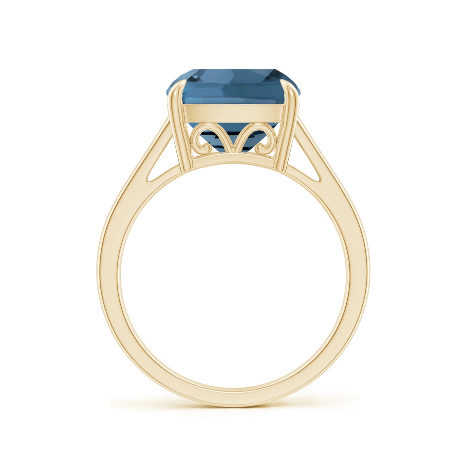 10mm A Classic Solitaire Cushion London Blue Topaz Cocktail Ring in Yellow Gold side-1