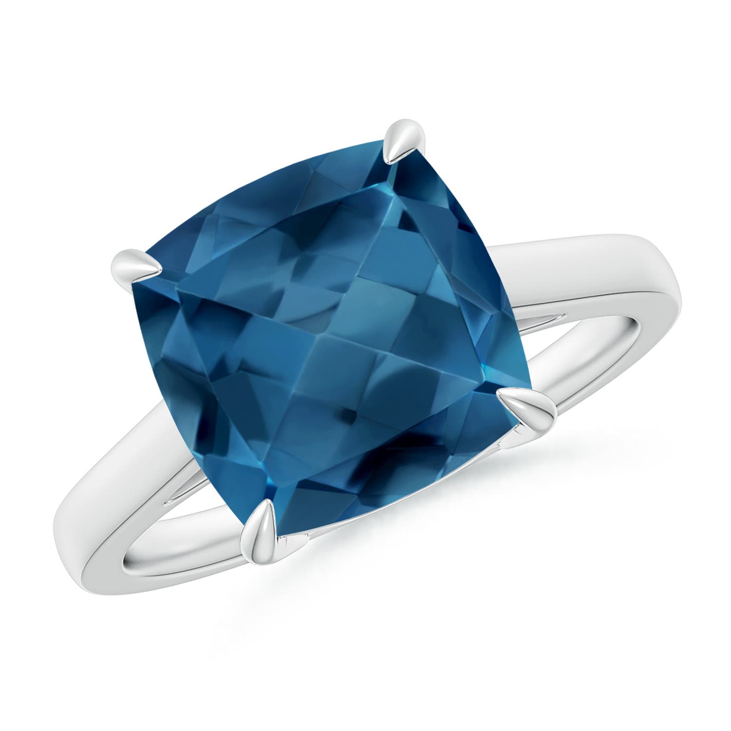 10mm AA Classic Solitaire Cushion London Blue Topaz Cocktail Ring in P950 Platinum