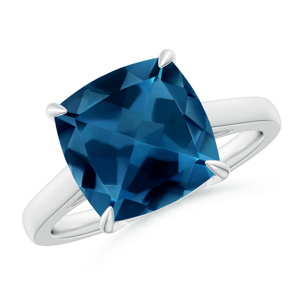 10mm AAA Classic Solitaire Cushion London Blue Topaz Cocktail Ring in 10K White Gold