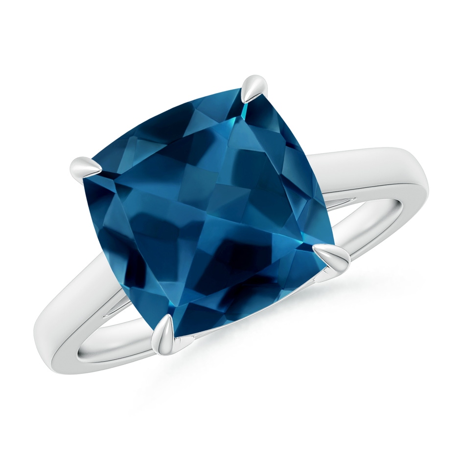 10mm AAA Classic Solitaire Cushion London Blue Topaz Cocktail Ring in 10K White Gold 