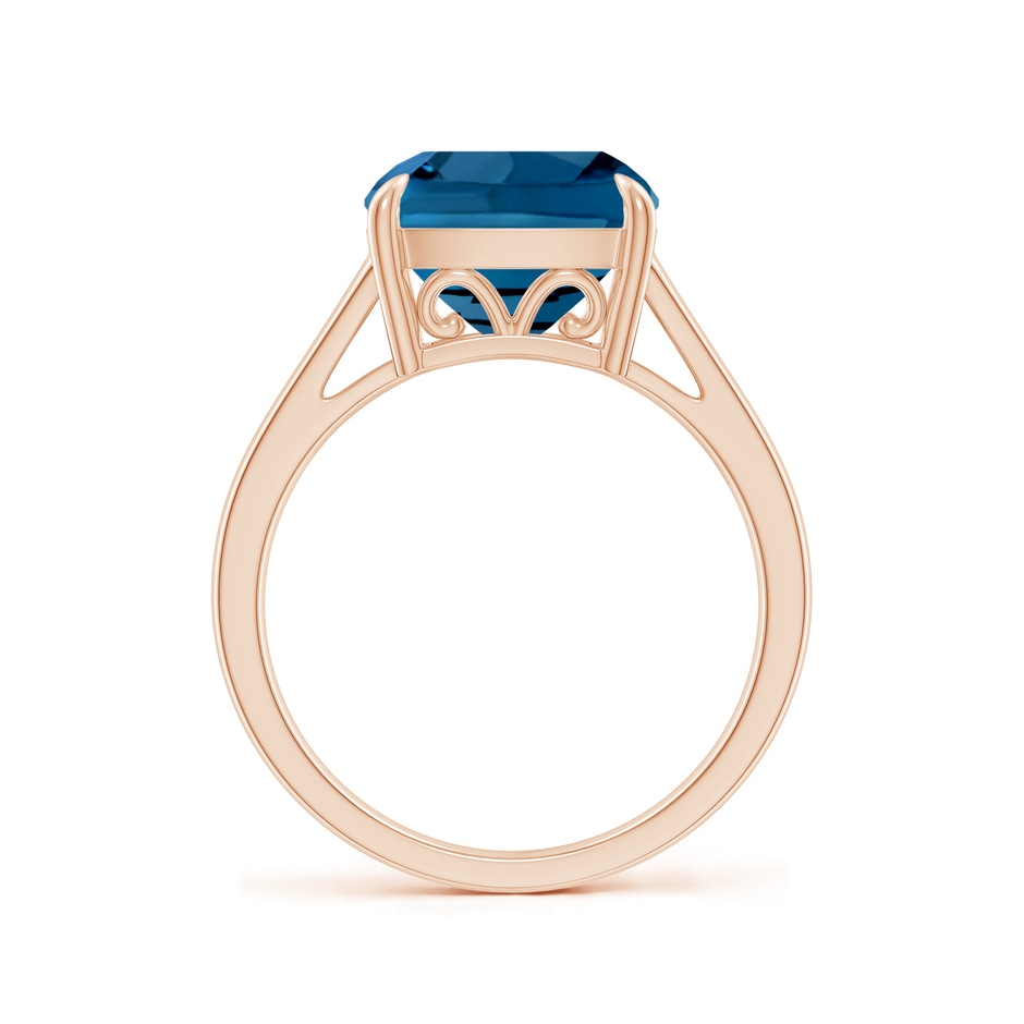 10mm AAA Classic Solitaire Cushion London Blue Topaz Cocktail Ring in Rose Gold side-1