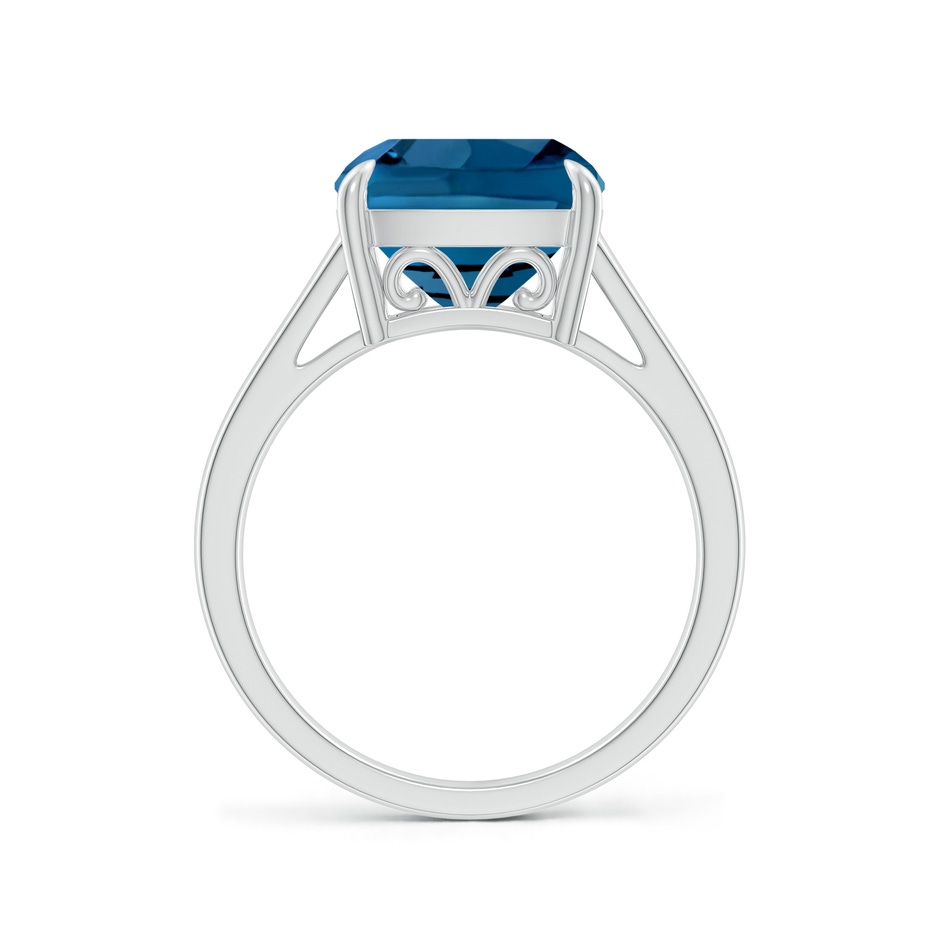 10mm AAA Classic Solitaire Cushion London Blue Topaz Cocktail Ring in White Gold side-1