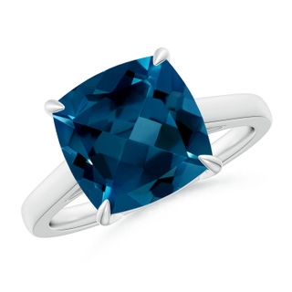 10mm AAAA Classic Solitaire Cushion London Blue Topaz Cocktail Ring in P950 Platinum