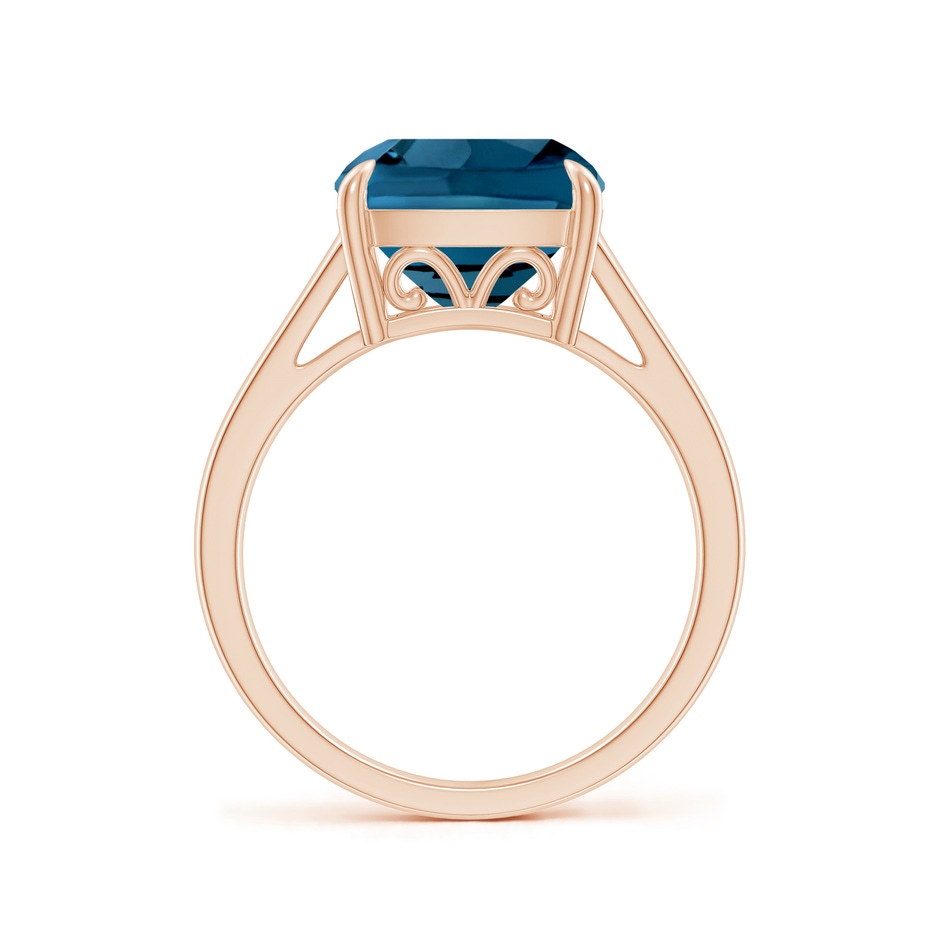 10mm AAAA Classic Solitaire Cushion London Blue Topaz Cocktail Ring in Rose Gold side-1